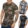 Manga curta casual t - shirts Inclinação digital Imprimir design Camo padrão elástico slim t-shirts