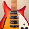 John Lennon 325 Cherry Sunburst Semi Hollow Body Electric Guitar Short Scale 527mm, 3 Toaster Pickups, Single F Hole, escala pintada com laca, R Tailpiece