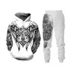 Jesus 3D Lion Printed Hoodie + Pants Two Piece Set Tracksuit Men Women Hooded Sweatshirts Autumn and Winter Men's Clothing Suit G1217