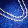 Solidny 925 Srebrny srebrny męski łańcuch tenisowy 18-22 "3 mm 4 mm 5mm 5 mm Iced Hip Hop Cubic Zirconia One Row Naszyjnik