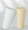 22oz garrafas de água magras tumblers acrílicos coloridos fosco com tampas e canudos parede dupla plástico reútil copo por mar