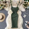 Korobov Seksi Kolsuz Kapalı Omuz Camis Elbise Yüksek Bel Kalça Sıska Ahşap Kulak Vestido Yaz Örgü Tatil Ropa 2B088 210430