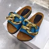 Gold Chain Sandals Platform Slides Women Summer Slippers Flat Thick Sole Open Toe Casual Slipper Comfort Real Leather Beach Shoes Mules