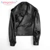 Aelegantmis Noir Court Lâche Pu Veste En Cuir Automne Hiver Doux Faux Veste En Cuir Rue Casual Outwear Dames Biker Veste 210916