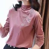 Long Sleeve Velour Blouse Women Winter Clothes Tops For Women Blusas Mujer De Moda Turtleneck Blouse Shirt Tops Blusa D695 210426