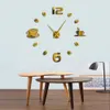 DIY Grande horloge géante sans cadre Design moderne Café Tasse Café Grain Décor Cuisine Montre murale 210325