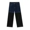 IEFB Koreanische Streetwear Fashiopn Herren Farbblock Patchwork Denim Hose Raw Edge Split Jeans Vintage Design 9Y5071 210524