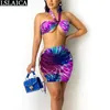 Großhandel Schwimmer Druck 2 Stück Sets Damen Outfits Backless Schnürung Sexy Sommer Rock Clubwear Party Weibliche 2 Stück 210515