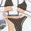 Metal Chain Sexy Rückenless Badebekleidung Jacquard Letter Womens Bikinis Sets Sommer Beach Pool Schwimm Damen Badeanzüge