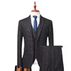 Hommes noirs plaid automne fête de mariage trois pièces ensemble mâle blazer manteau pantalon et gilet mode slim fit costume grande taille 3XL 4XL X0909