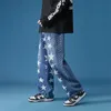 Pantalones vaqueros con estampado de estrellas y pierna recta para hombre, tendencias de moda, estilo Punk, ropa para adolescentes, pantalones vaqueros holgados de gran tamaño, ropa de calle Harajuku