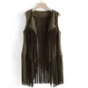 Women's Vests Women Vest Sleeveless Leather Jacket Motorcycle Tops Spring Imitation Ethnic Suede Tassels Fringe Cardigan