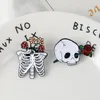 Flower Rose Skull Bone Brooch pins Enamel Lapel pin for women men Top dress cosage fashion jewelry will and sandy