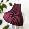 Kvinnor A-Line Spring Pleated Skirt Elegant Stretch High Waist Long Femme Faldas Jupe Saia White S 210629