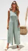 Women's Jumpsuits & Rompers Deep V-neck Loose Lady Casual Safari Style Minimalist Strappy Slouch Pure Nude Color Suspenders Pants Trousers