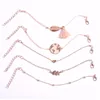 5 pz/set Fascino di Colore Rosa Nappa Della Lega Del Cuore Multistrato Braccialetti di Perline Set Per Le Donne Conchiglia di Metallo Del Partito Dei Monili Del Regalo Della Catena a maglia