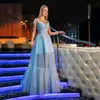 Sky Blue Glitter Prom Dresses Adjustable Strap Boho Party Gowns Floral Lace Appliques Floor Lenth Vestidos Formales