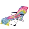 Tie Dye Beach Chair Cover med sidoficka Färgglada schäslonghanddukskåp för solstolar Solbadande trädgård