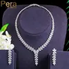 Pera magnifique brillant CZ cristal couleur argent longue feuille pendante boucles d'oreilles collier ensemble pour dames Costume fête bijoux J395 H1022