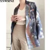 Women Fashion Office watercolor Double-breasted Lady Blazers Jacket Coat Vintage Outerwear Chic Female Top 210520