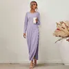 Fashion Autumn Casual Sexy long Dress for womens Spring Solid color sleeve o neck button slit dress female High street 210508