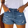 Liooil сексуальные тощие вьющиеся джинсовые шорты с отверстием кисточка женщины летние уличные карманы середины талии синие рваные джинсы 210323