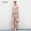 Minimalism Summer Knitted Women's Tops Causal Turtleneck Slim Fit Tshirt Solid Loose Pants 11890003 210527