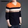 COODRONY Sweater Men Autumn Winter Cotton Wool Pullover Men Streetwear Fashion Striped Knitwear Slim Fit V-Neck Pull Homme 91029 210929