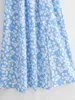 Vintage quadrado colar de manga curta mulheres vestido moda mangas de cintura com folha de lótus floral Split Fork Feminino vestidos 210507