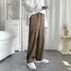 Mäns Kaki / Svart Färg Casual Byxor Japanska Streetwear Fashion Trend Byxor Pantalon Homme Straight Size S-3XL