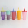 Återanvändbar 700 ml muggar färgbyte kopp 24oz plastfärg byte kopp kaffemugg plast dricka halm 938 z2