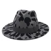 New Wide Brim Cow Print Felt Fedora Hats Women Unisex Men Party Festival Fashion Jazz Cap Panama Style Wholesale