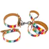 Hermosa moda Rainbow Stripes Collares para perros Correas Arneses Set Ajustable Durable Colorfast Adecuado para perros pequeños, medianos y grandes Tamaño Extra S 8 "a 12" de largo