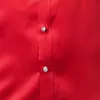 Mäns Silk Satin Klänning Skjorta Slim Fit Silk Casual Bröllop Brudgummen Party Långärmad Rynka Free Tuxedo Shirts Chemise Homme Red 210522
