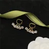 Fan Rhinestone Letter Earrings Double Ways Wear Studs Charm Diamond Zircon Pendant Dangler Gift With Box
