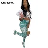 CM.YAYA Femmes Long Legging Tie Dye Imprimer Taille Haute Super Élastique Leggings Mode Sexy Pantalon Femme Vêtements 211014