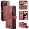 Caseme multifunktion läder plånbok fodral för iPhone 14 13 pro max 12 mini 11 xs xr x 8 7 plus 6 blixtlås hållare flip cover magnetiska affärsmän