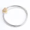 100% 925 argent Sterling couleur or boucle de coeur avec Bracelet en Zircon clair pour les femmes ajustement breloques perles bijoux en argent