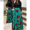 OUFISUN Yaz Rahat Tam Kollu Ince Uzun Elbise Moda O-Boyun Baskı Parti Vintage Bayan ES Vestidos Artı Boyutu 5XL 210517