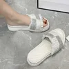 Rimocy Women Shiny Crystal Thick Platform Slippers Soft Cotton Cloth Rubber Beach Slides Woman Comfy Flat Casual Shoes Lady 210528