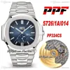 PPF 5726/1A/014 Orologio automatico da uomo con funzione completa Quadrante strutturato blu con fasi lunari Bracciale in acciaio inossidabile Super Edition Puretime 324CS PP324SC Orologi PTPP