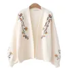 Gagaok Women Knitted Fashion Cardigan Spring Autumn V-Neck Lantern Sleeve Embroidery Floral Thick Loose Harajuku Female Sweater 211011