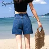 Blå Shorts Hög midja Jeans Kvinna Denim Kort för Kvinnor Sommar Svart Vit Streetwear Sälj Wide Leg Pants 210708