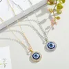 1pc Lucky Round Turkish Evil Eye Rhinestone Chain Necklace Women Choker Vintage Blue Eye Pendant Clavicle Chains Jewelry