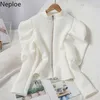 Neploe Sweatshirt Herbst Kleidung Frauen Mode Hoodies Puff Sleeve Zipper Hoodie Shirt Koreanische Vintage Winter Frau Cropped Tops 210927