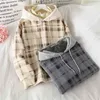 Women Fleece Hoodies Sweatshirt Winter Plaid Pirnted Cotton Hooded Casual Loose Pullover Oversize Jacket 210803