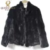 High Quality Real Fur Coat Fashion Genuine Rabbit Fur Overcoats Elegant Women Winter Outwear Stand Collar Rabbit Fur Jacket 210816