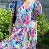 マタカワロングラージスイング型のドレス女性エレガントなレトロなVネックレースアップウエストファムローブ韓国パフスリーブドレス210513