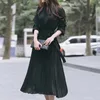 Women Spring Long Shirt Dress Mori Girl Sleeve Chiffon Dresses with Waistbelt High Waist Brief Solid Color 210514