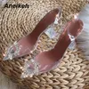 Aneikeh Big Size 41 42 43 44 45 Fashion Clear PVC Sandals Women Shoes Rhinestone High Heels Summer Back Rem Sandaler 2103193002842